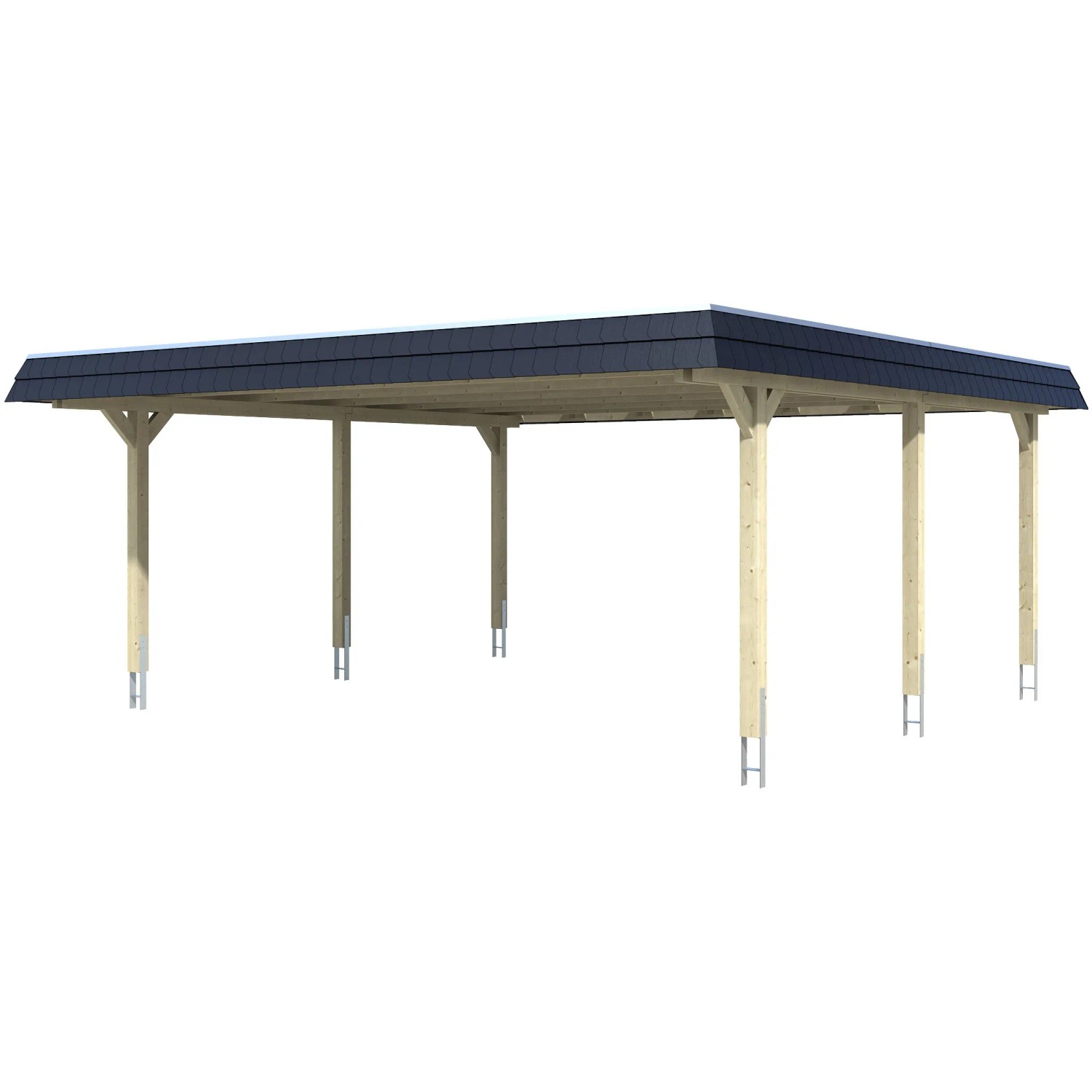Skan Holz Doppelcarport Wendland Nussbaum 630 x 637 cm EPDM-Dach Blende Schwarz