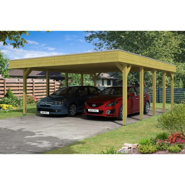 Skan Holz Flachdach-Doppelcarport Friesland 557 cm x 708 cm Skan Holz Flachdach-Doppelcarport Friesland 557 cm x 708 cm