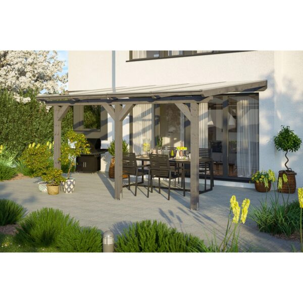 Skan Holz Terrassenüberdachung Andria 434 cm x 300 cm Schiefergrau
