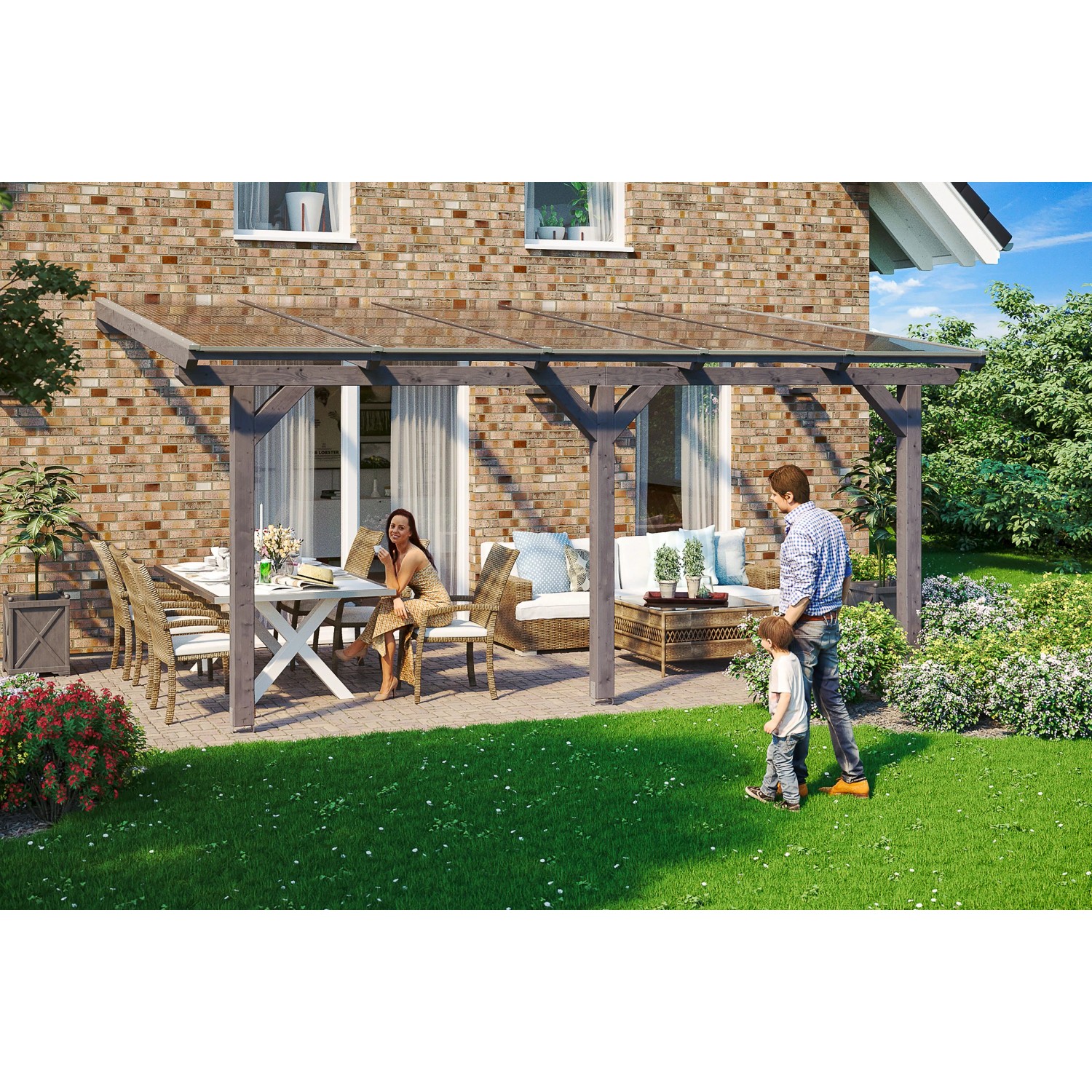 Skan Holz Terrassenüberdachung Andria 541 cm x 350 cm Schiefergrau