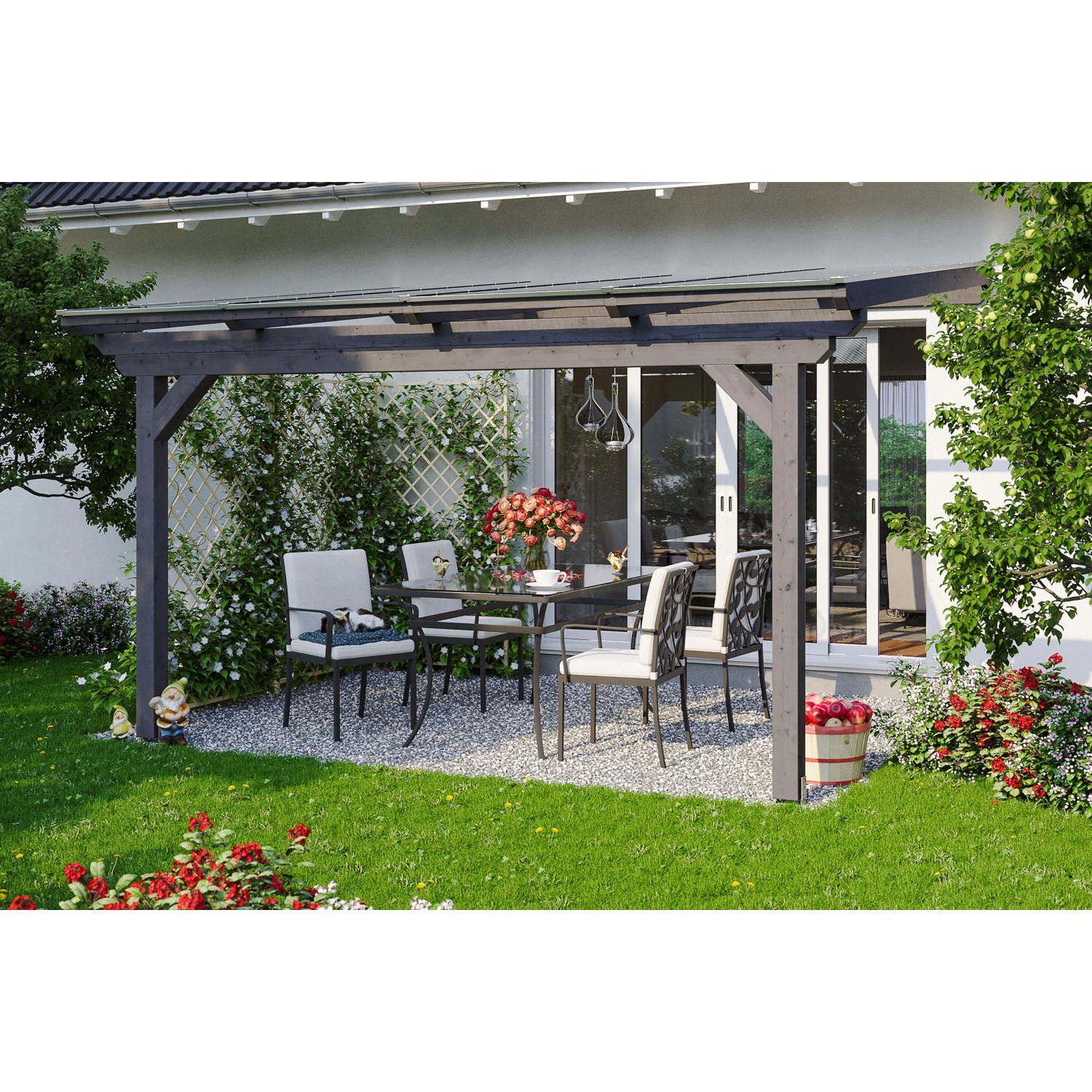 Skan Holz Terrassenüberdachung Ancona 434 cm x 400 cm Schiefergrau