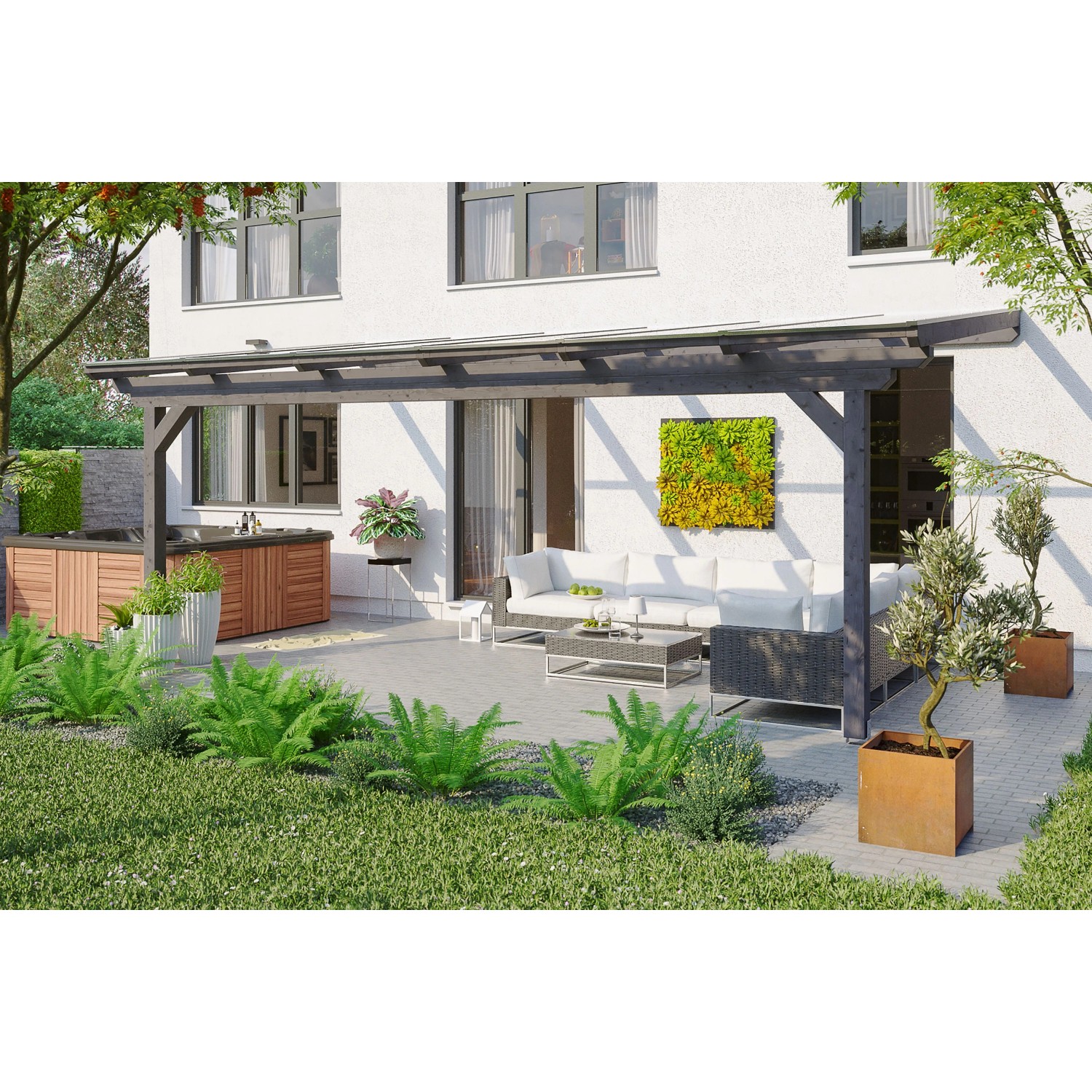 Skan Holz Terrassenüberdachung Ancona 648 cm x 250 cm Schiefergrau