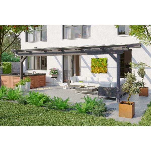 Skan Holz Terrassenüberdachung Ancona 648 cm x 300 cm Schiefergrau