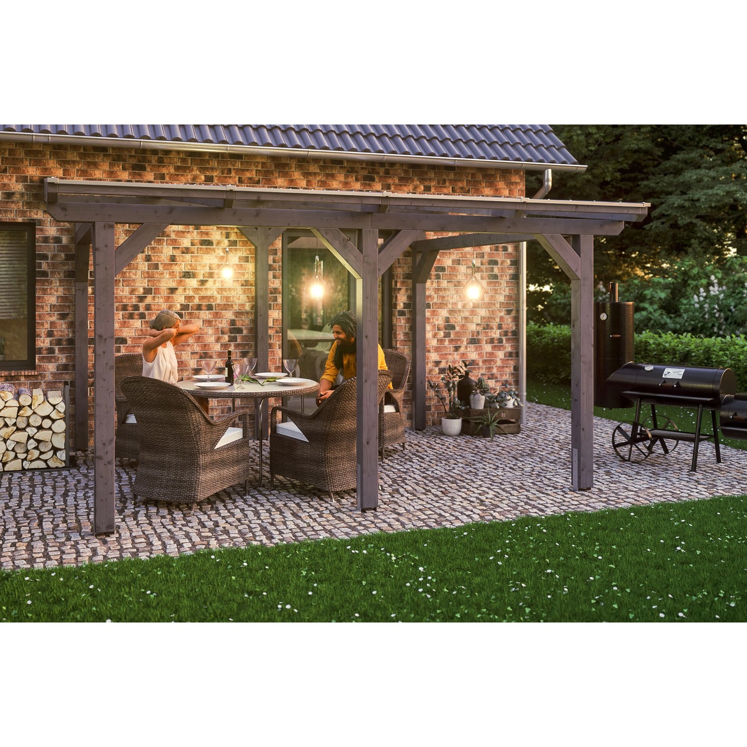 Skan Holz Terrassenüberdachung Siena 434 cm x 300 cm Schiefergrau