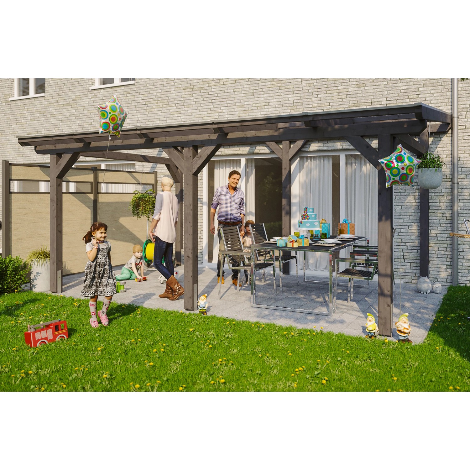 Skan Holz Terrassenüberdachung Siena 541 cm x 350 cm Schiefergrau