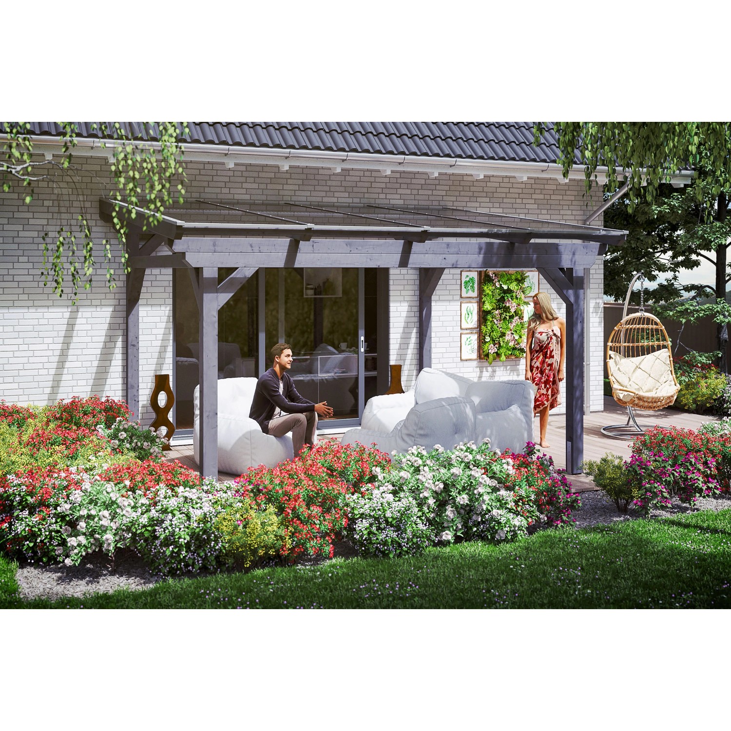 Skan Holz Terrassenüberdachung Sanremo 434 cm x 300 cm Schiefergrau