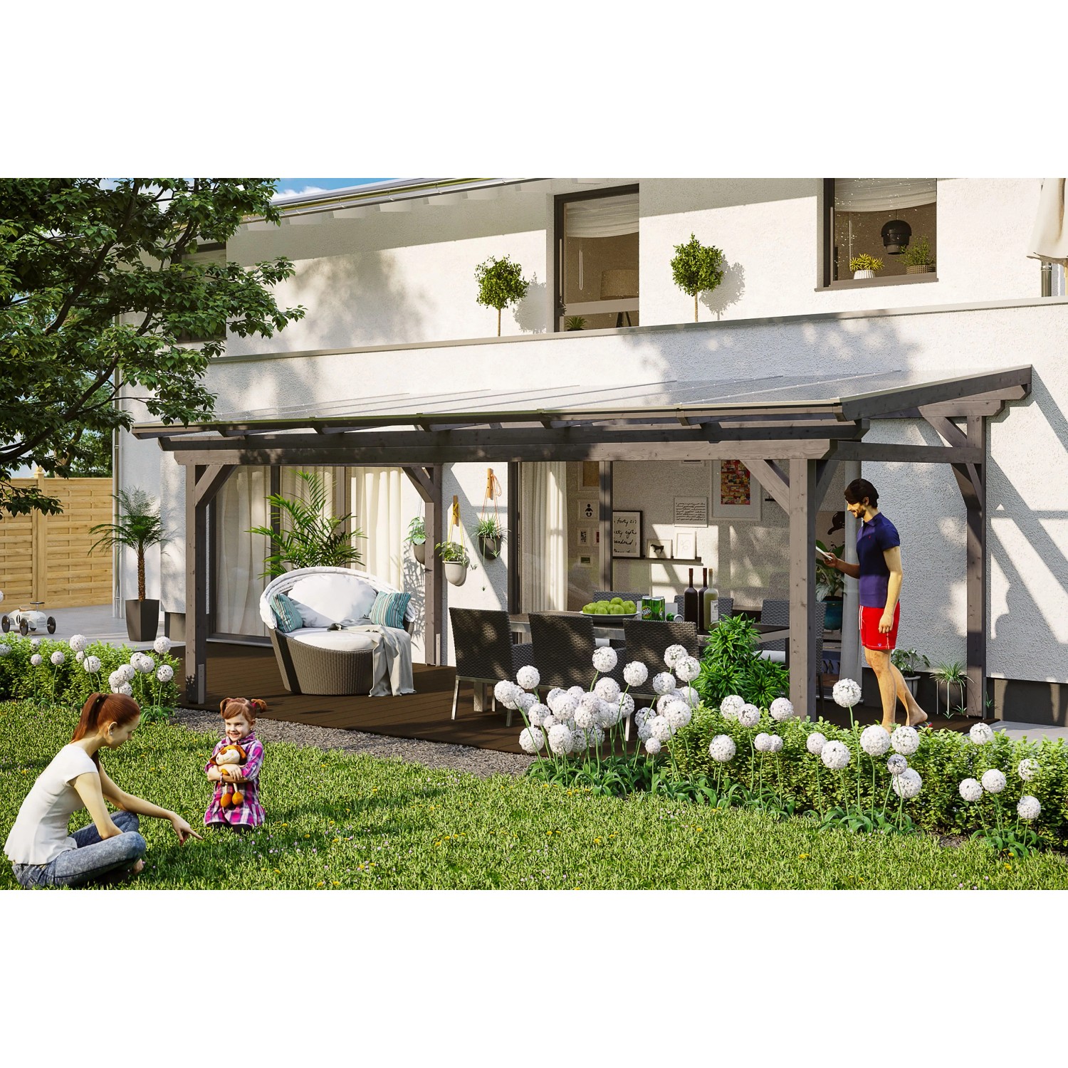 Skan Holz Terrassenüberdachung Sanremo 648 cm x 250 cm Schiefergrau