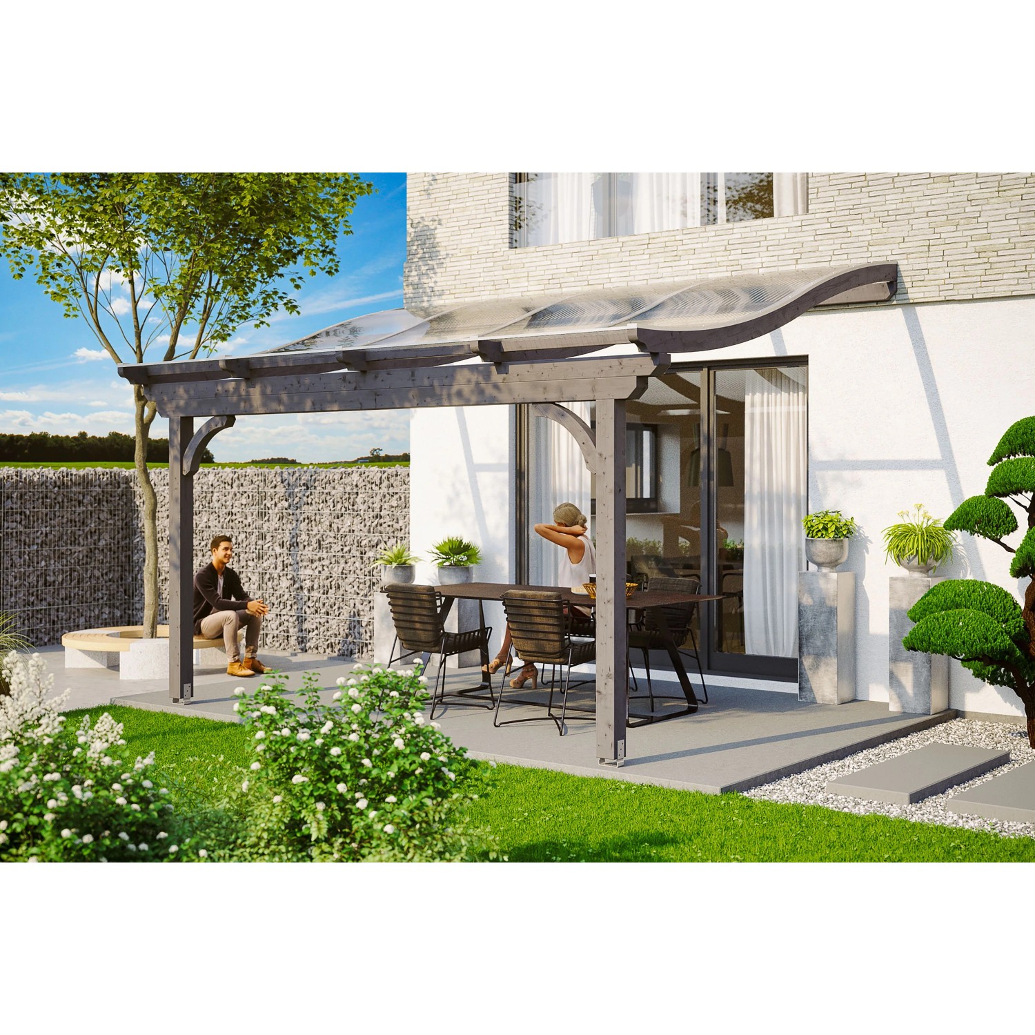 Skan Holz Terrassenüberdachung Verona 434 cm x 239 cm Schiefergrau