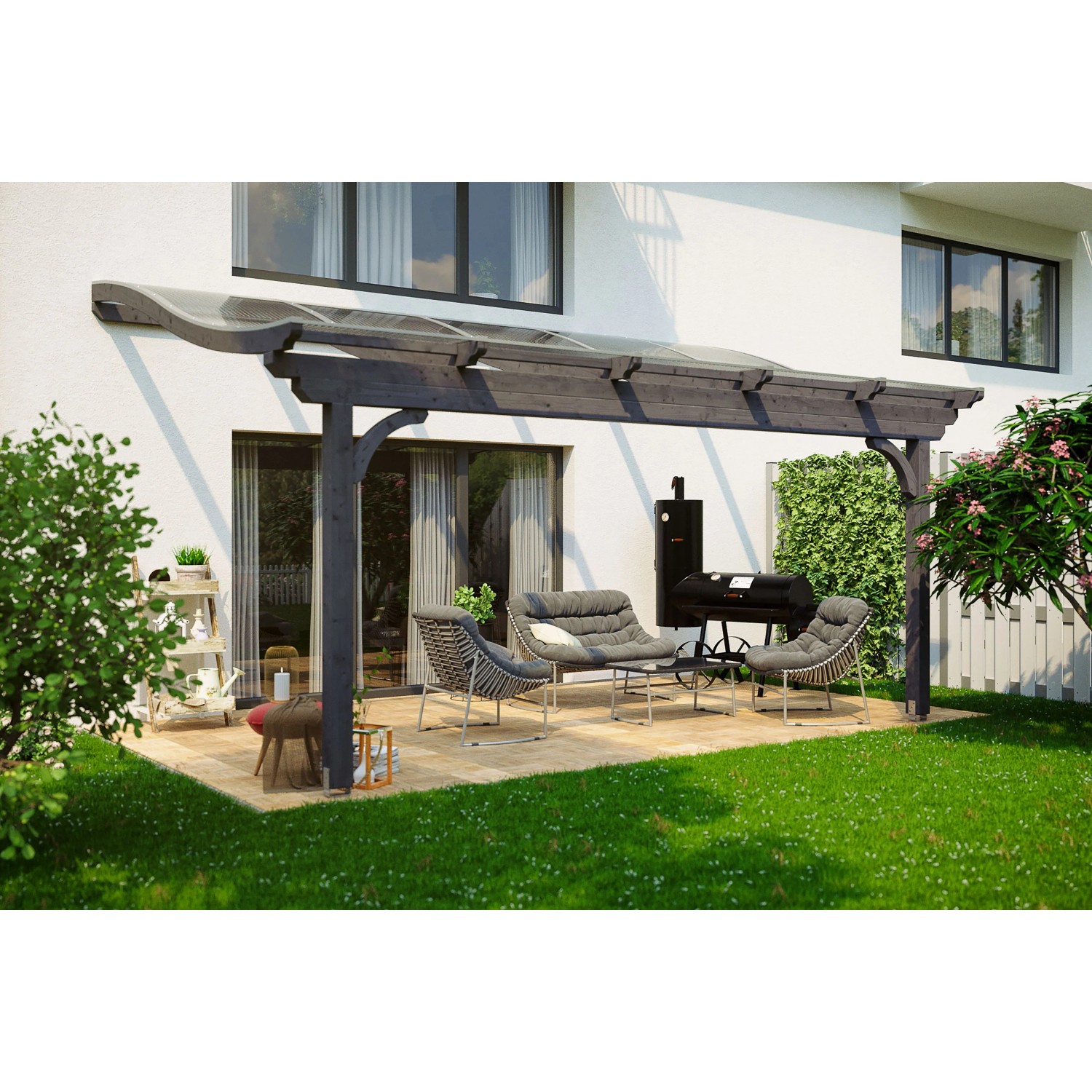 Skan Holz Terrassenüberdachung Verona 541 cm x 339 cm Schiefergrau