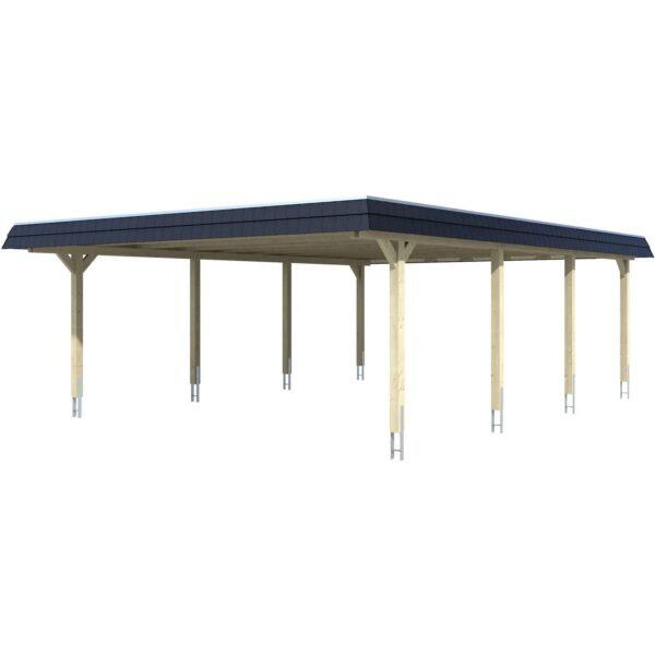 Skan Holz Doppelcarport Wendland Schiefergrau 630x879cm EPDM-Dach Blende Schwarz