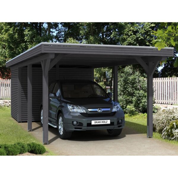 Skan Holz Carport Spessart 355 cm x 846 cm mit Abstellraum Schiefergrau Skan Holz Carport Spessart 355 cm x 846 cm mit Abstellraum Schiefergrau