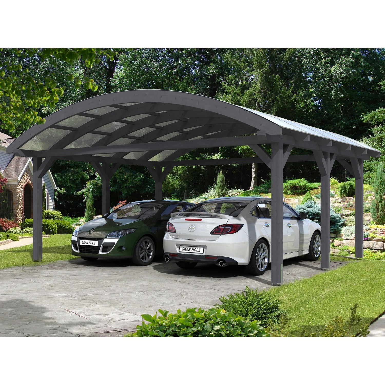 Skan Holz Bogendach-Carport Franken 635 cm x 541 Schiefergrau