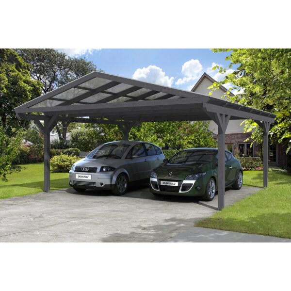 Skan Holz Carport Westerwald 570 cm x 648 cm gerade Kopfbänder Schiefergrau Skan Holz Carport Westerwald 570 cm x 648 cm gerade Kopfbänder Schiefergrau