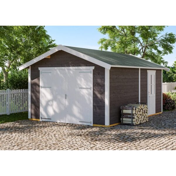 Skan Holz Holzgarage Varberg 1 370 cm x 525 cm Schiefergrau Skan Holz Holzgarage Varberg 1 370 cm x 525 cm Schiefergrau