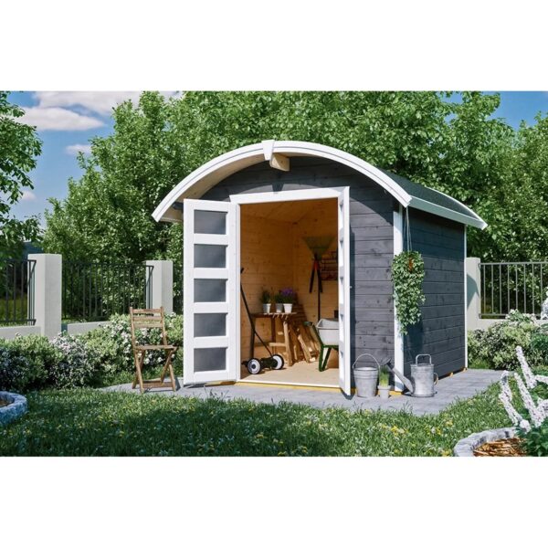 Skan Holz Holz-Gartenhaus Delft Schiefergrau 250 cm x 250 cm 6,25 m²
