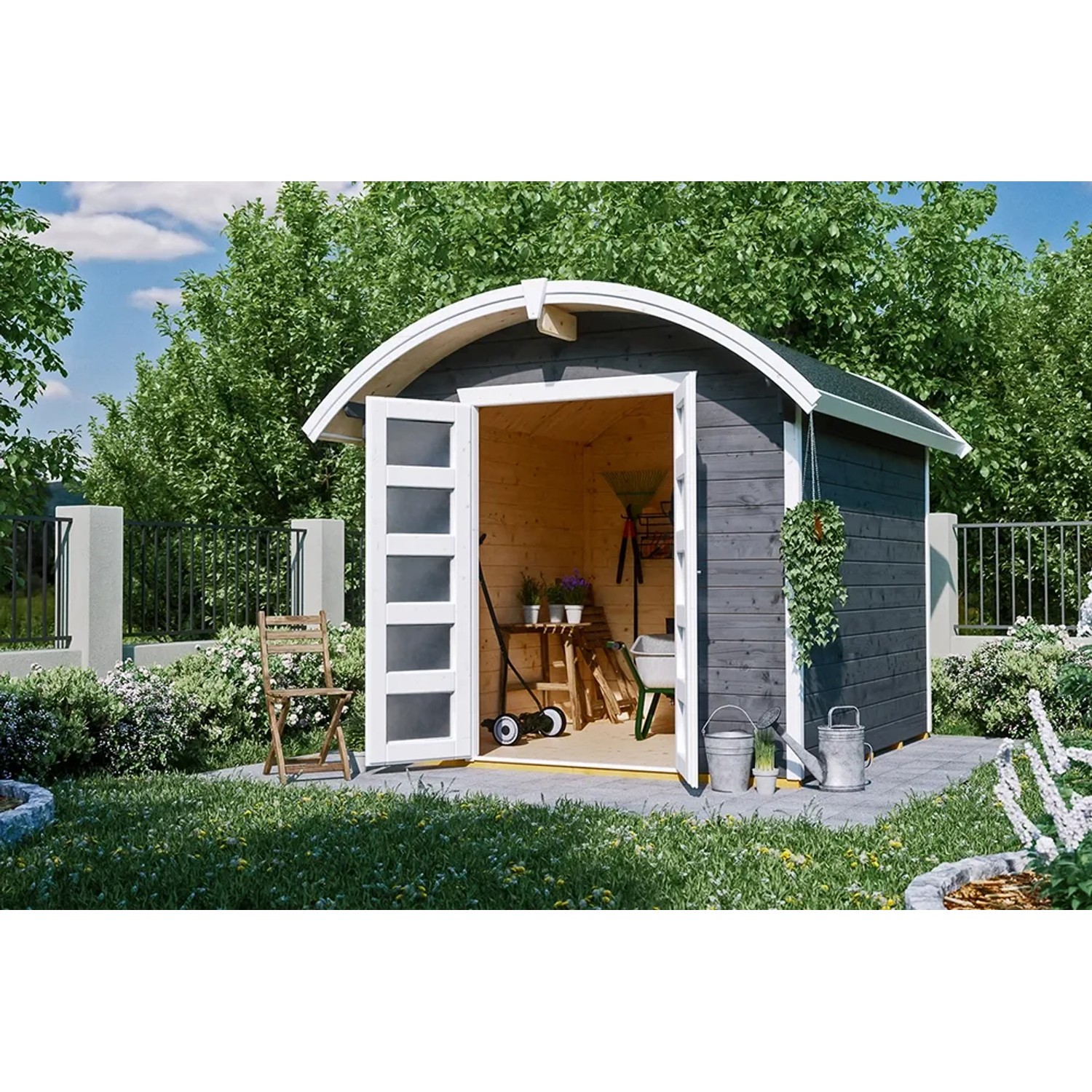 Skan Holz Holz-Gartenhaus Delft Schiefergrau 250 cm x 250 cm 6,25 m²