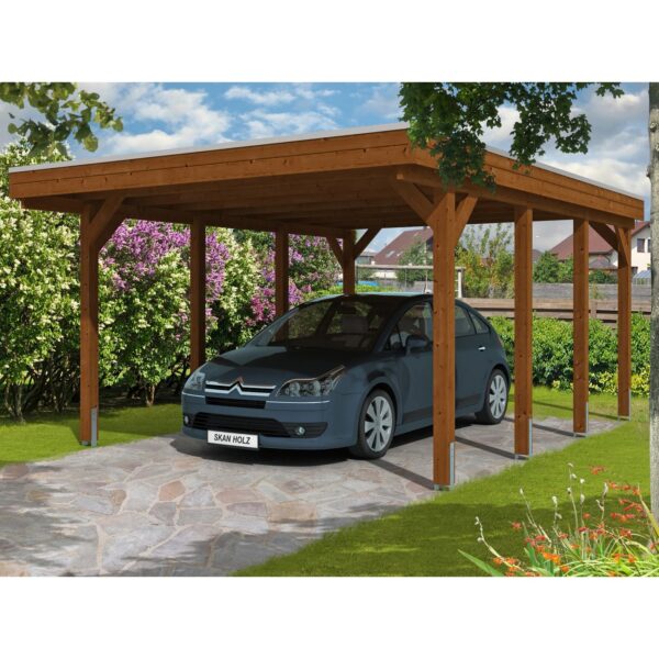 Skan Holz Einzelcarport Holz Nussbaum 397 cm x 555 cm Skan Holz Einzelcarport Holz Nussbaum 397 cm x 555 cm