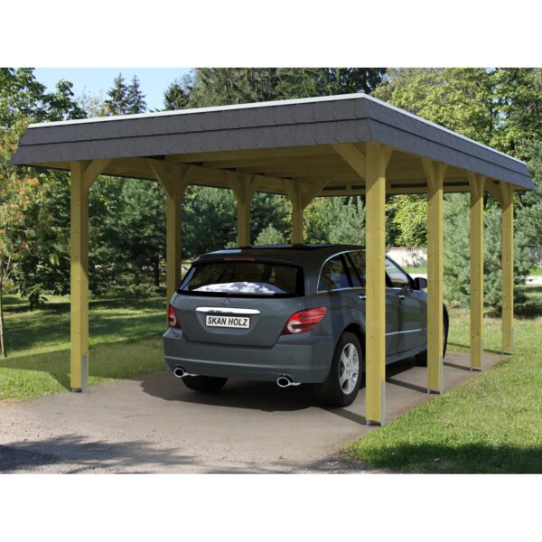 Skan Holz Carport Spreewald 345 cm x 589 cm schwarze Blende Skan Holz Carport Spreewald 345 cm x 589 cm schwarze Blende