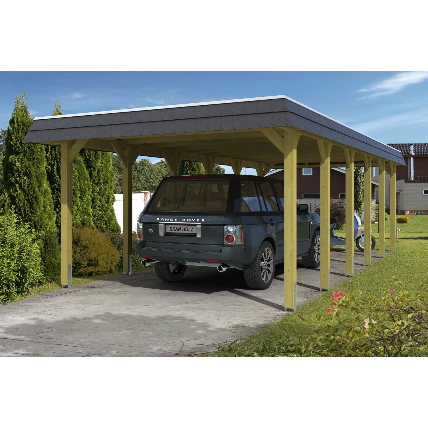 Skan Holz Carport Spreewald 396 cm x 893 cm schwarze Blende