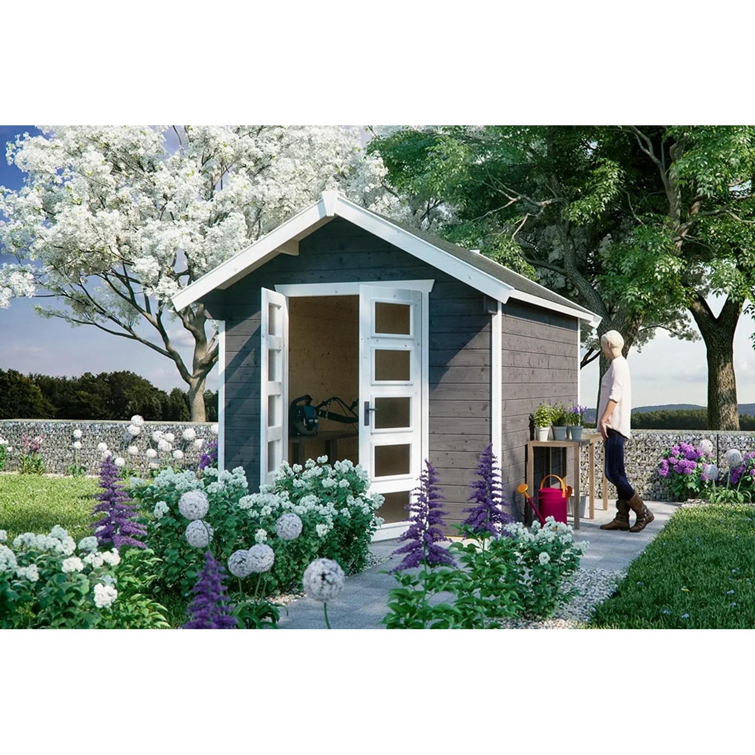 Skan Holz Holz-Gartenhaus Hengelo Schiefergrau 250 cm x 300 cm 7,5 m²