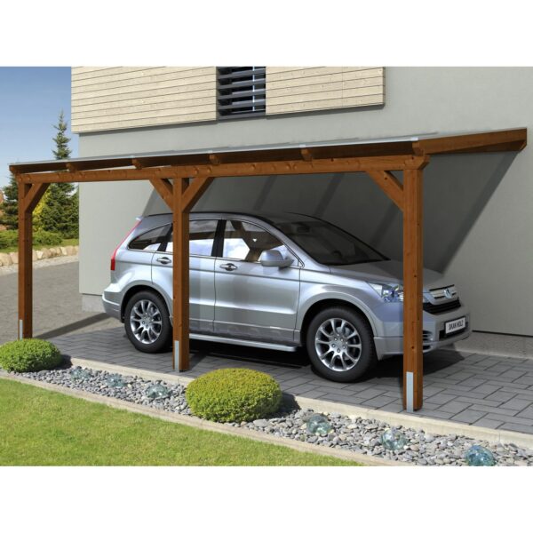 Skan Holz Carport Vogtland 300 cm x 541 cm Nussbaum Skan Holz Carport Vogtland 300 cm x 541 cm Nussbaum