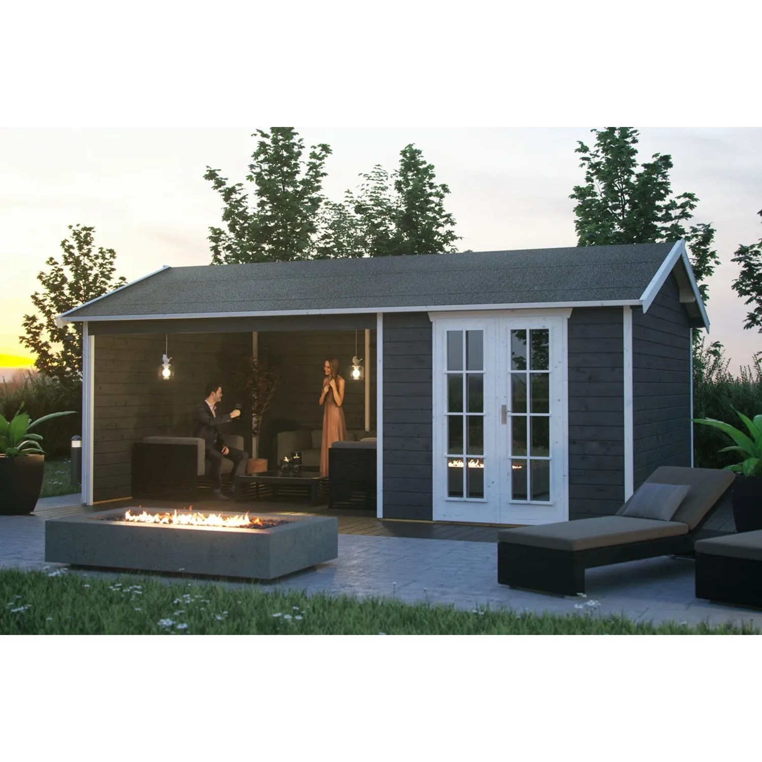 Skan Holz Holz-Gartenhaus Tilburg Satteldach Lackiert 653 cm x 420 cm 13,8 m²