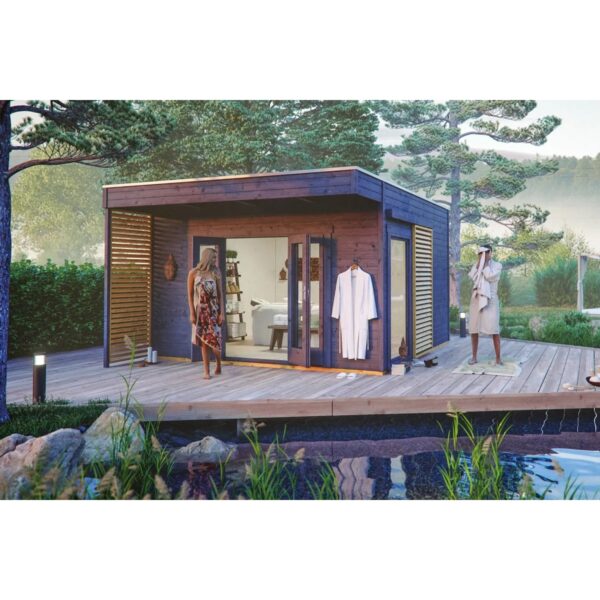 Skan Holz Holz-Gartenhaus Tokio 4 Flachdach Schiefergrau 402 cm x 402 cm 16,1 m²