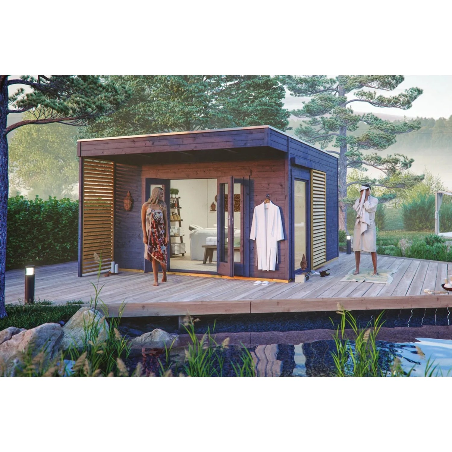 Skan Holz Holz-Gartenhaus Tokio 4 Flachdach Schiefergrau 402 cm x 402 cm 16,1 m²