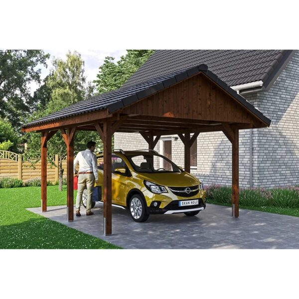 Satteldach-Carport Wallgau Nussbaum 430 x 500 cm Dachlattung Satteldach-Carport Wallgau Nussbaum 430 x 500 cm Dachlattung