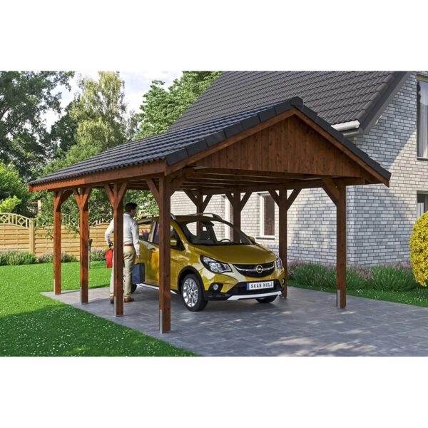Satteldach-Carport Wallgau Nussbaum 430 x 600 cm Dachlattung Satteldach-Carport Wallgau Nussbaum 430 x 600 cm Dachlattung