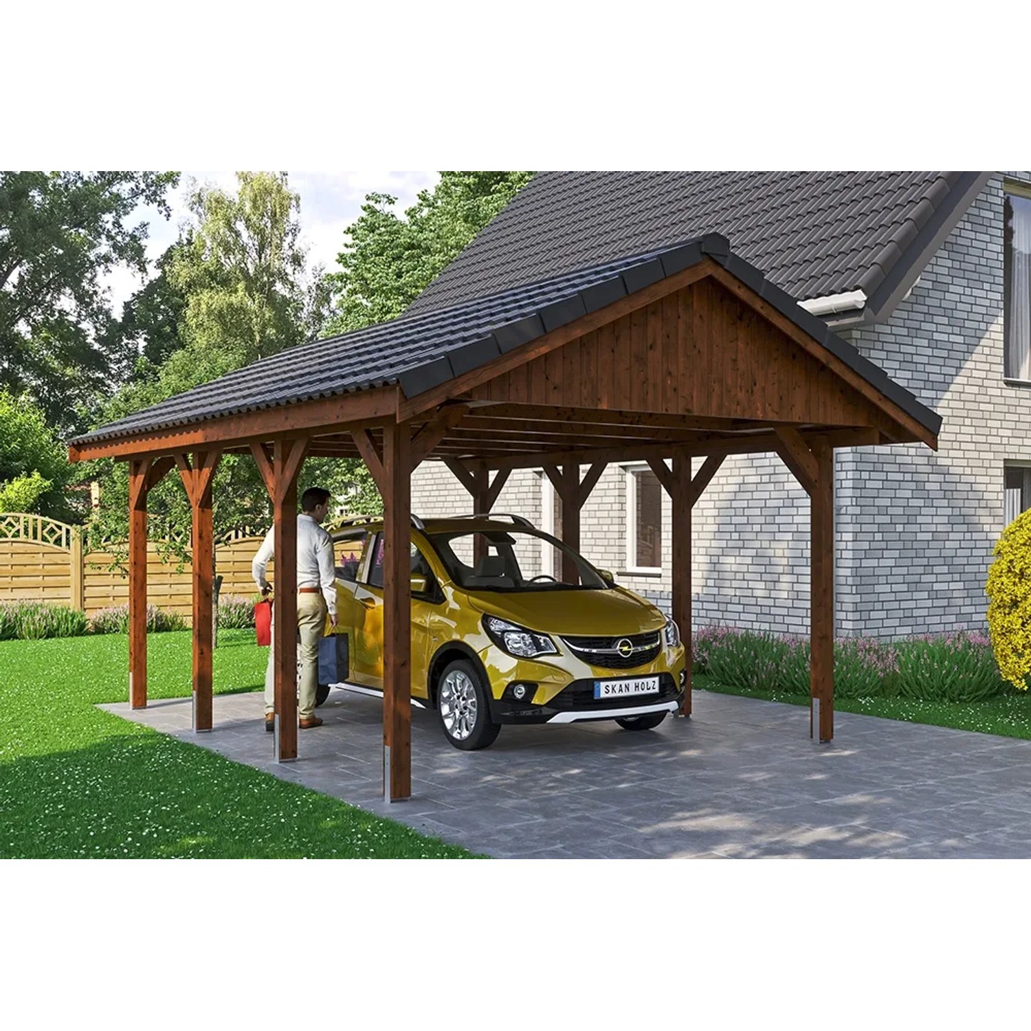 Satteldach-Carport Wallgau Nussbaum 430 x 600 cm Dachlattung