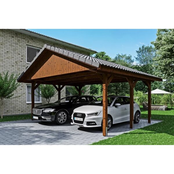 Satteldach-Carport Wallgau Nussbaum 620 x 500 cm Dachlattung Satteldach-Carport Wallgau Nussbaum 620 x 500 cm Dachlattung