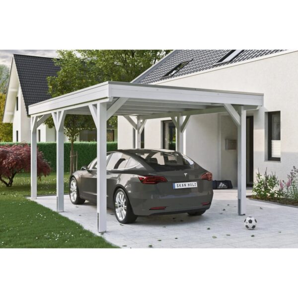 Skan Holz Carport Grunewald 321 cm x 554 cm mit Aluminiumdach Weiß Skan Holz Carport Grunewald 321 cm x 554 cm mit Aluminiumdach Weiß