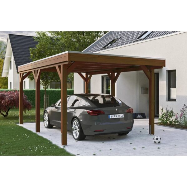 Skan Holz Carport Grunewald 321 cm x 554 cm mit EPDM-Dach Nussbaum Skan Holz Carport Grunewald 321 cm x 554 cm mit EPDM-Dach Nussbaum