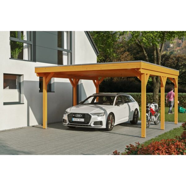 Skan Holz Carport Grunewald 427 cm x 554 cm mit Aluminiumdach Eiche Hell Skan Holz Carport Grunewald 427 cm x 554 cm mit Aluminiumdach Eiche Hell