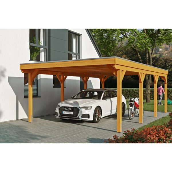 Skan Holz Carport Grunewald 427 cm x 796 cm mit EPDM-Dach Eiche Hell Skan Holz Carport Grunewald 427 cm x 796 cm mit EPDM-Dach Eiche Hell