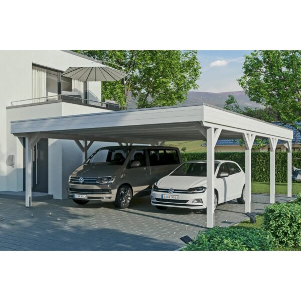 Skan Holz Carport Grunewald 622 cm x 796 cm mit Aluminiumdach Weiß