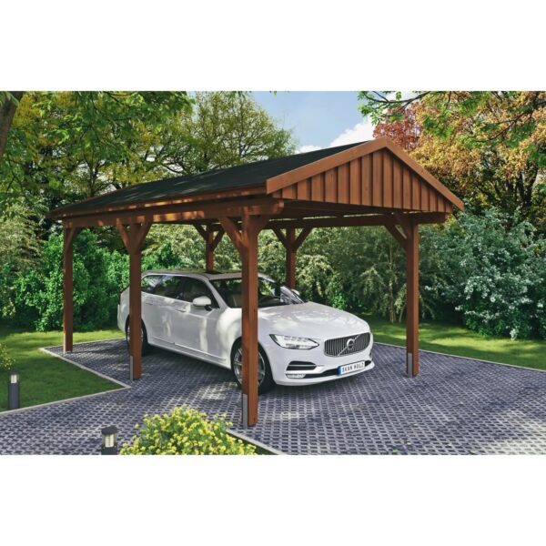 Skan Holz Carport Fichtelberg 317 cm x 566 cm Schwarze Schindeln Nussbaum Skan Holz Carport Fichtelberg 317 cm x 566 cm Schwarze Schindeln Nussbaum