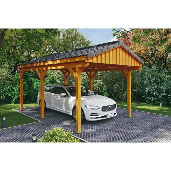 Skan Holz Carport Fichtelberg 317 cm x 566 cm Dachlattung Eiche Hell Skan Holz Carport Fichtelberg 317 cm x 566 cm Dachlattung Eiche Hell