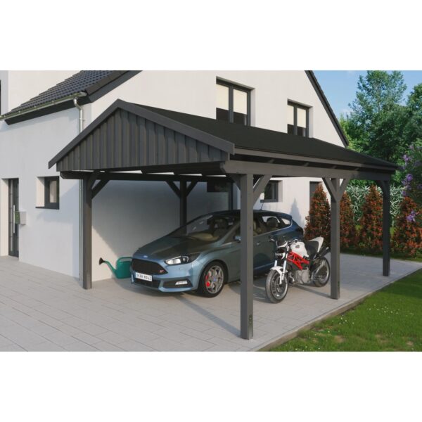Skan Holz Carport Fichtelberg 423 cm x 566 cm Schwarze Schindeln Schiefergrau Skan Holz Carport Fichtelberg 423 cm x 566 cm Schwarze Schindeln Schiefergrau
