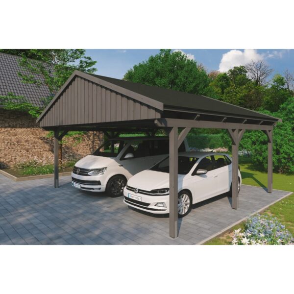 Skan Holz Carport Fichtelberg 618 cm x 566 cm Schwarze Schindeln Schiefergrau