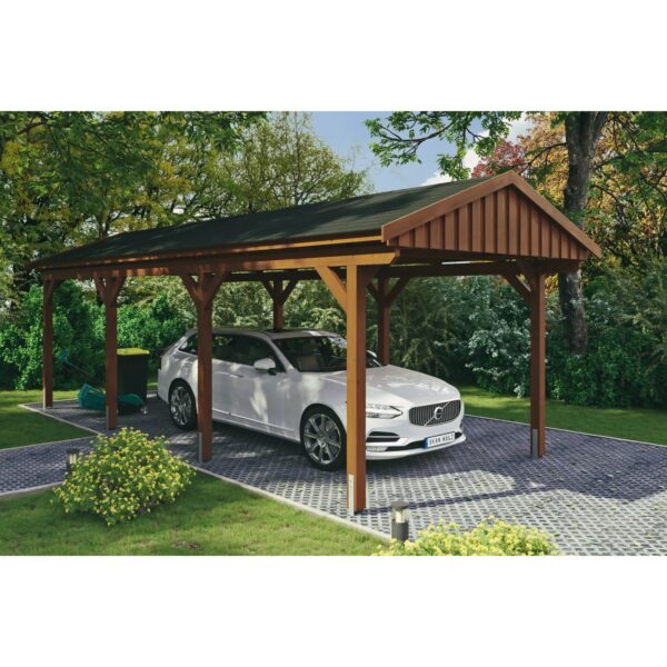 Skan Holz Carport Fichtelberg 317 cm x 808 cm Schwarze Schindeln Nussbaum Skan Holz Carport Fichtelberg 317 cm x 808 cm Schwarze Schindeln Nussbaum