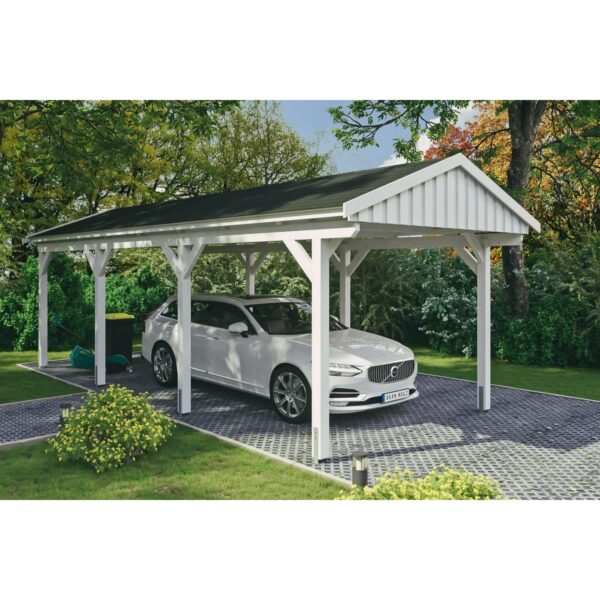 Skan Holz Carport Fichtelberg 317 cm x 808 cm Schwarze Schindeln Weiß Skan Holz Carport Fichtelberg 317 cm x 808 cm Schwarze Schindeln Weiß