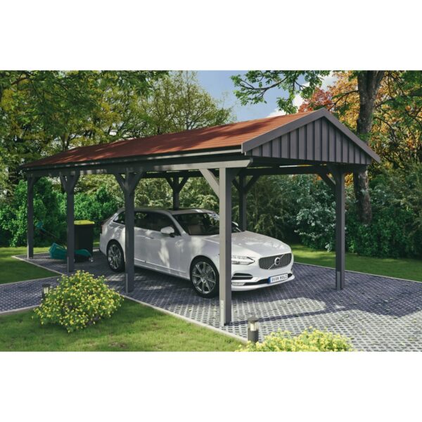 Skan Holz Carport Fichtelberg 317 cm x 808 cm Rote Schindeln Schiefergrau Skan Holz Carport Fichtelberg 317 cm x 808 cm Rote Schindeln Schiefergrau