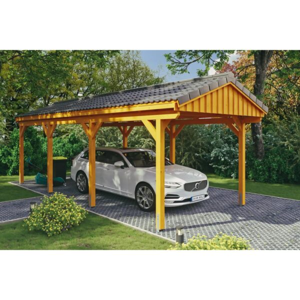 Skan Holz Carport Fichtelberg 317 cm x 808 cm Dachlattung Eiche Hell Skan Holz Carport Fichtelberg 317 cm x 808 cm Dachlattung Eiche Hell