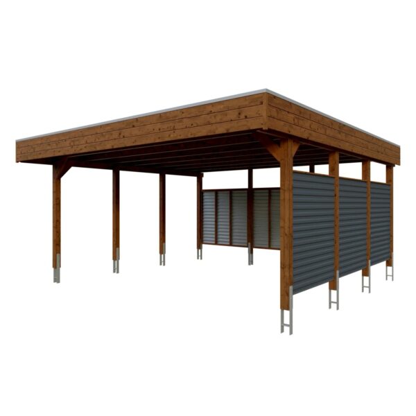 Skan Holz Carport Friesland Hybrid 557 cm x 555 cm Nussbaum