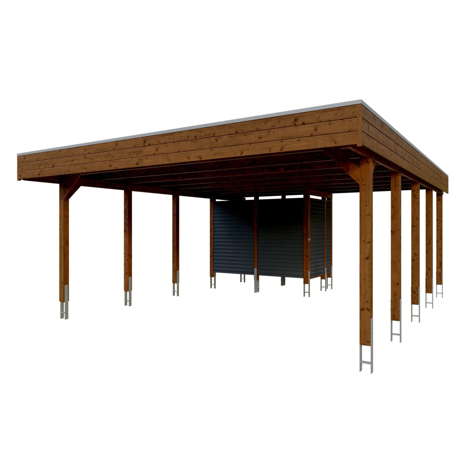 Skan Holz Carport Friesland Hybrid 557 cm x 708 cm Nussbaum