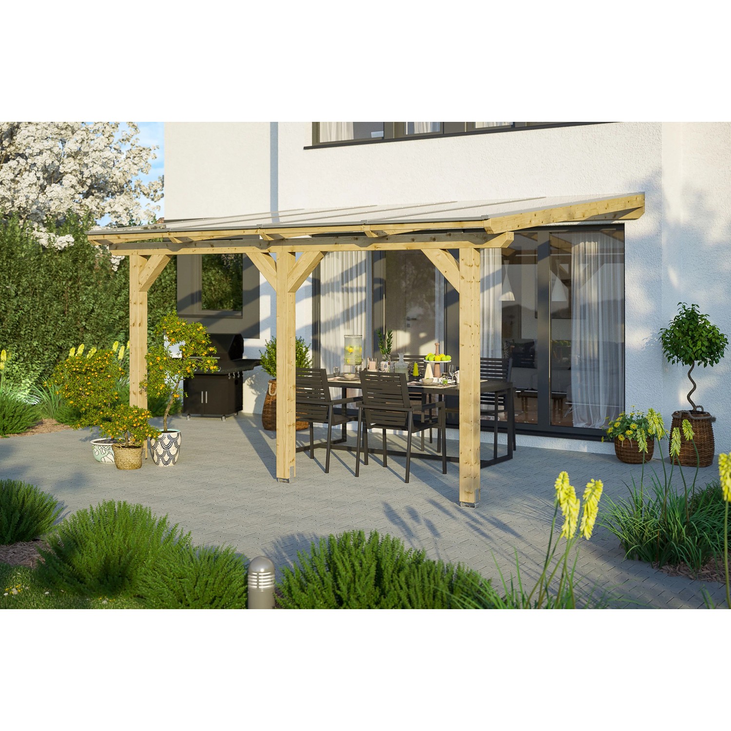Skan Holz Terrassenüberdachung Andria 434 cm x 300 cm Natur