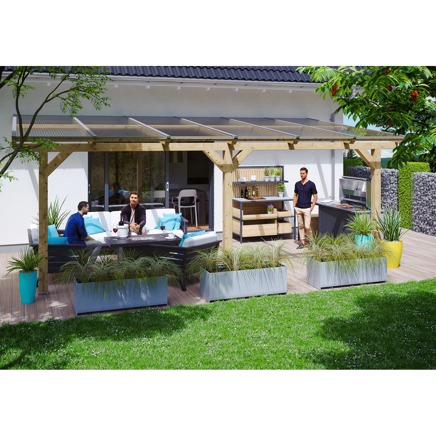 Skan Holz Terrassenüberdachung Andria 648 cm x 350 cm Natur