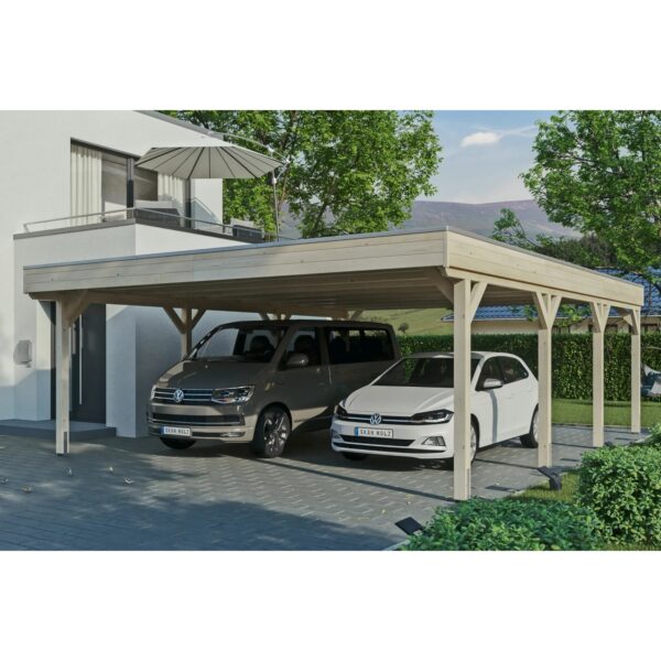 Skan Holz Carport Grunewald 622 cm x 796 cm mit Aluminiumdach Natur Skan Holz Carport Grunewald 622 cm x 796 cm mit Aluminiumdach Natur